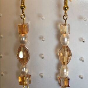 Elegant Gold and Cream Beaded Earrings